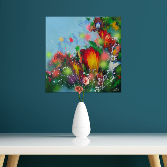 FLOWERS-2 /40 x 40 cm - (16 x 16”) Floral Abstract Painting