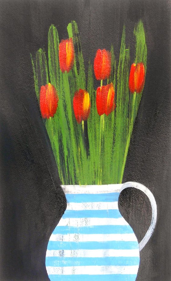 Six Red Tulips