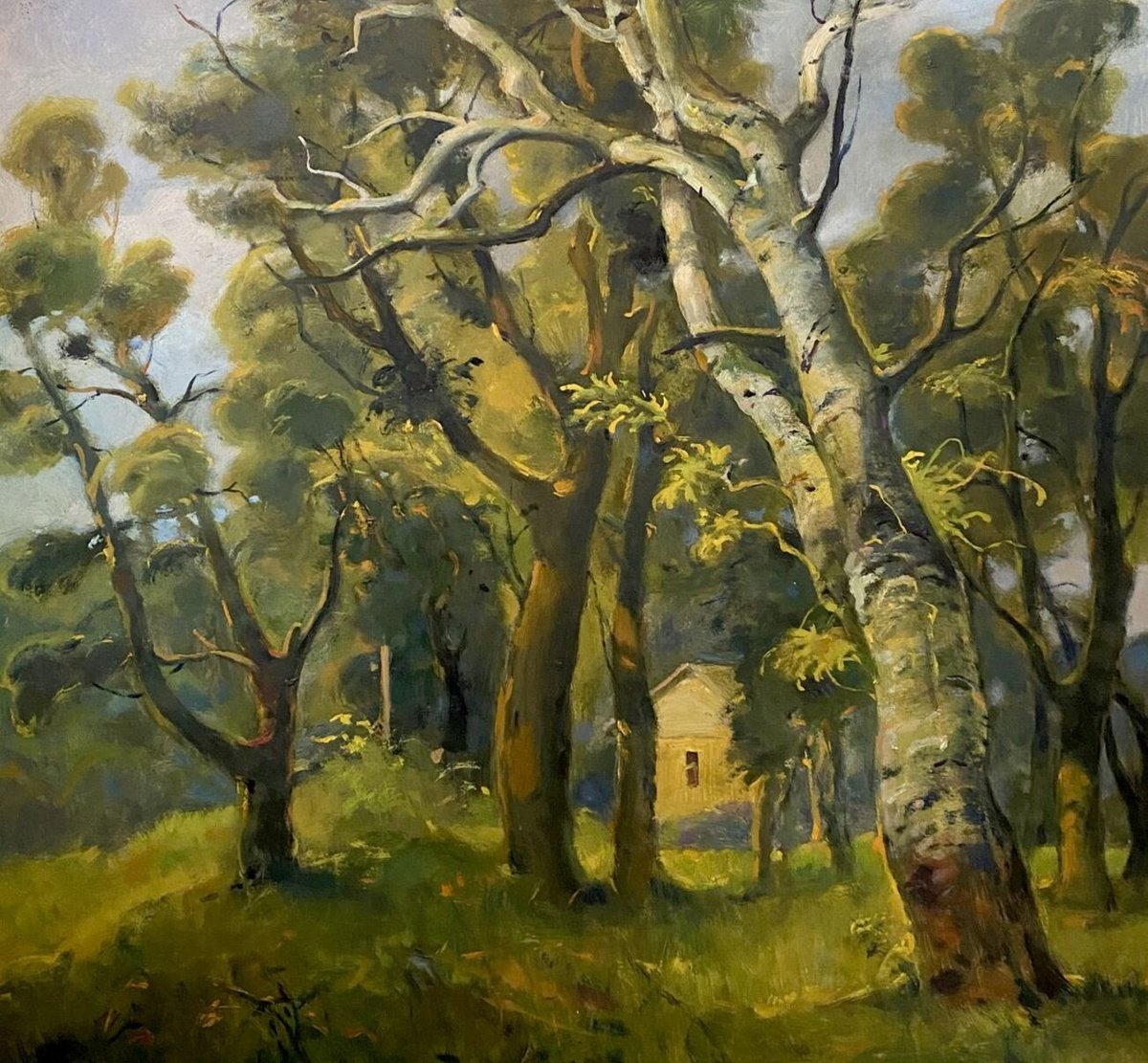 Impressionistic Landscape Oil Painting By Oleg And Alexander Litvinov, 20 X 22", Landscape With A Birch, Original Artwork