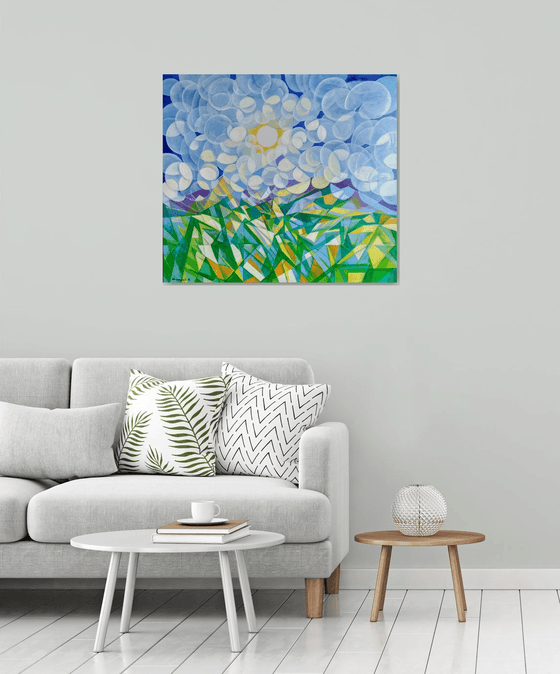 Morning (80x90cm, cubism, oil painting, ready to hang)
