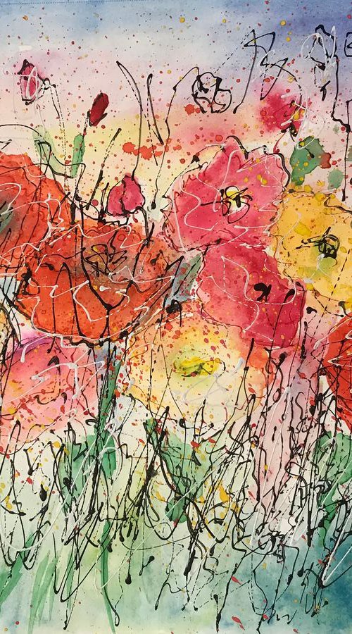 Poppies Abstract 12"x9" by OLena Art by Lena Owens at OLena Art