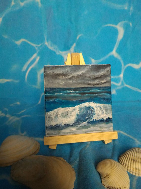Miniature wave seascape #04 - Easel included