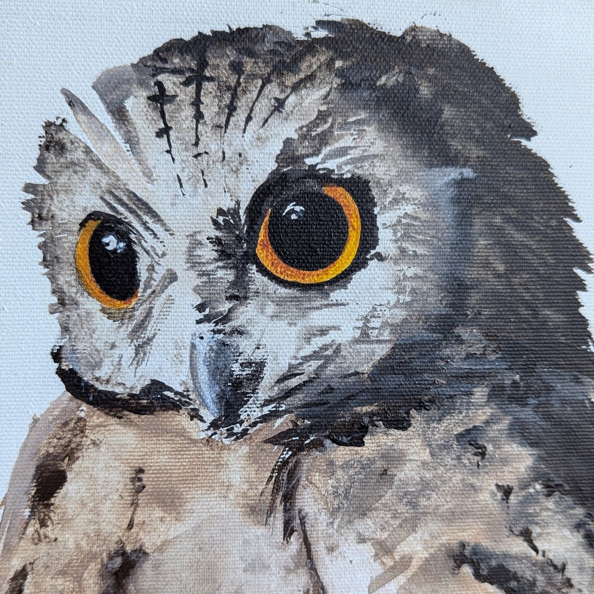 Photorealistic Animal Acrylic Painting By Wowhawk, 12 X 16", Eurasian Scops Owl, Original Artwork