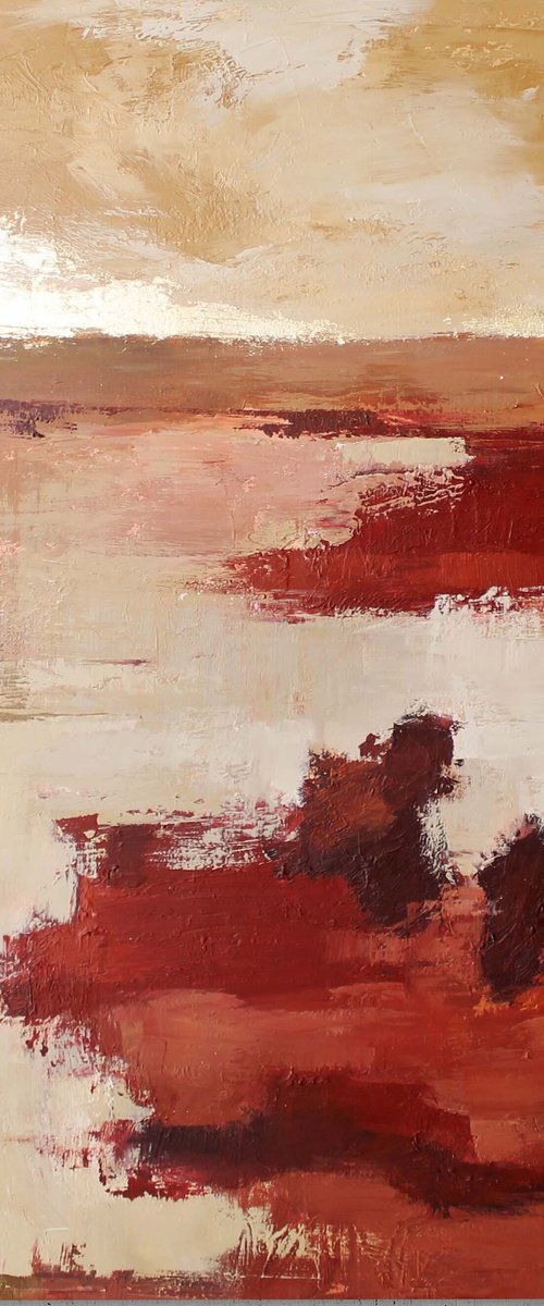 "Autumn" red gold abstract landscape art by Solomia Shara