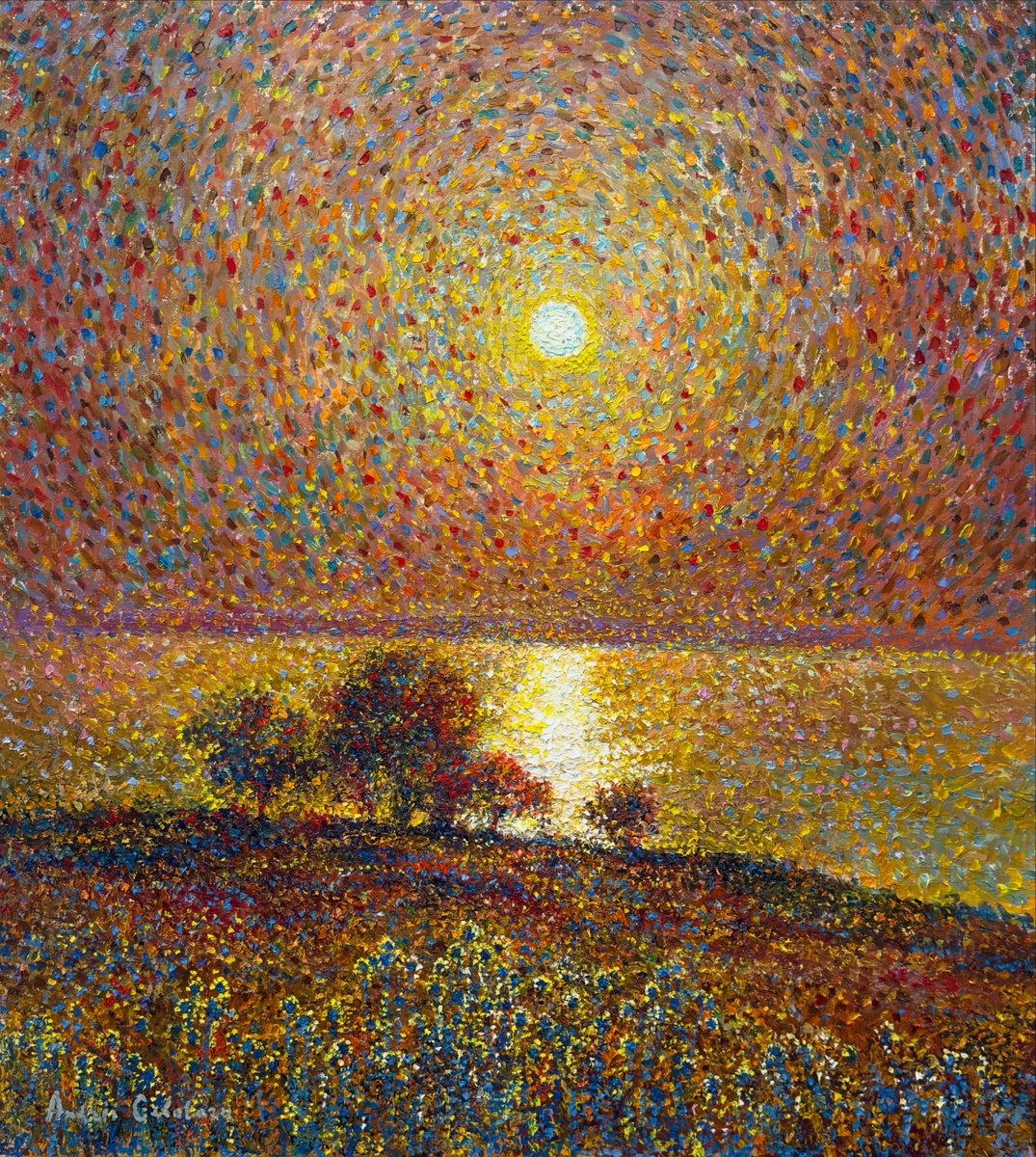 Impressionistic Landscape Oil Painting By Andrii Chebotaru, 35 X 39, Radiance Of Silence, Original Artwork