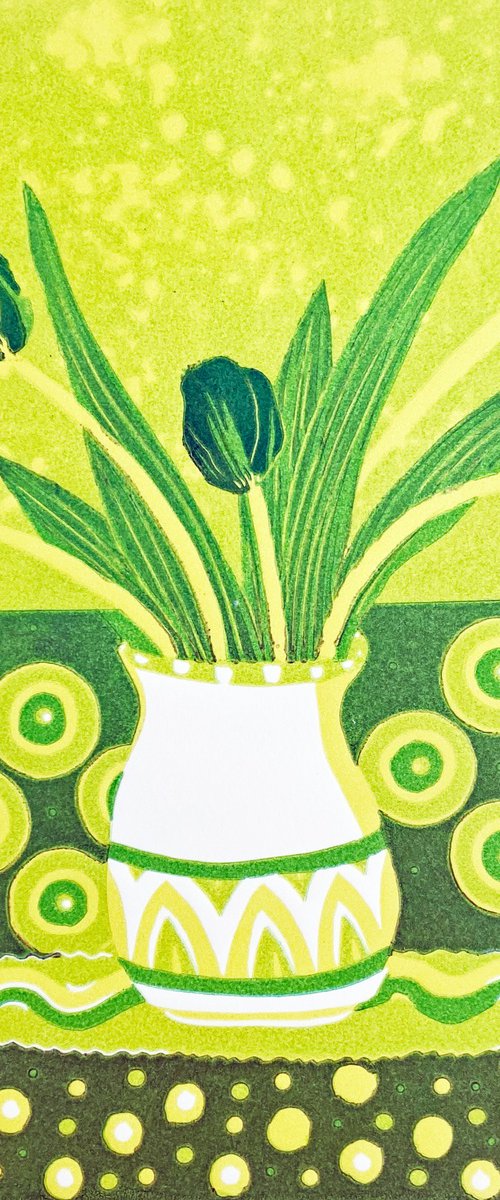 Tulips and Circles - green by Drusilla  Cole