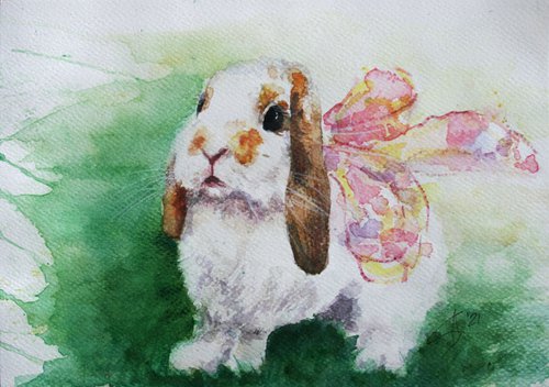 Bunny III - Animal portrait /  ORIGINAL PAINTING by Salana Art Gallery