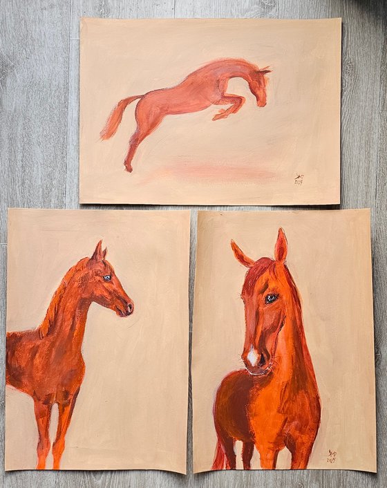 Orange chestnut horse looking at...