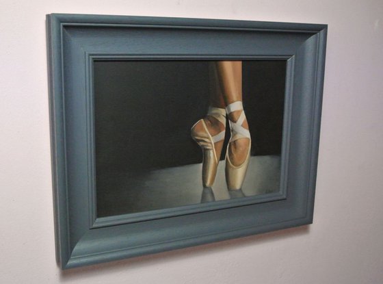 Ballet Feet, Figurative Oil Painting, Ballerina, Dance, Framed and Ready to Hang