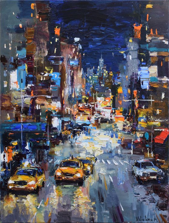 Night City Street - Original urban landscape painting