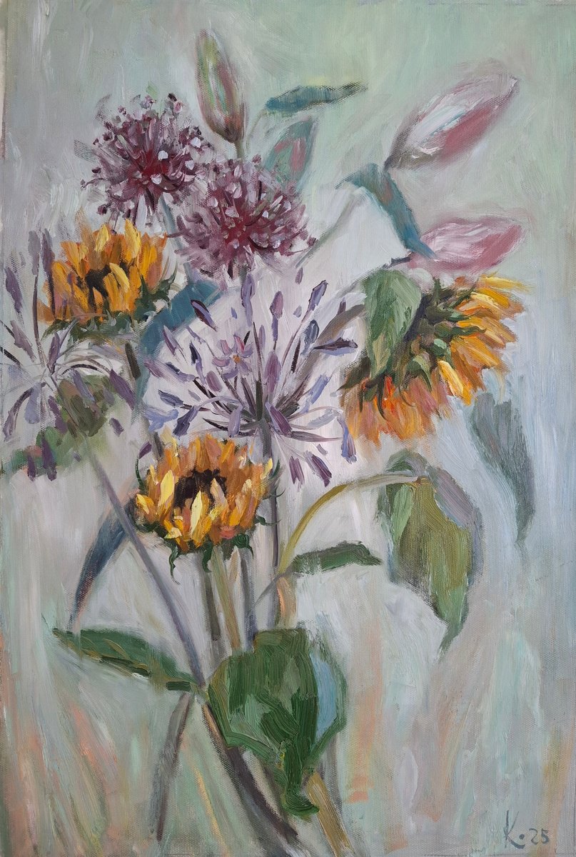 Impressionistic Botanical Oil Painting By Olena Kolotova, 16 X 24", Sommer Morning, Original Artwork