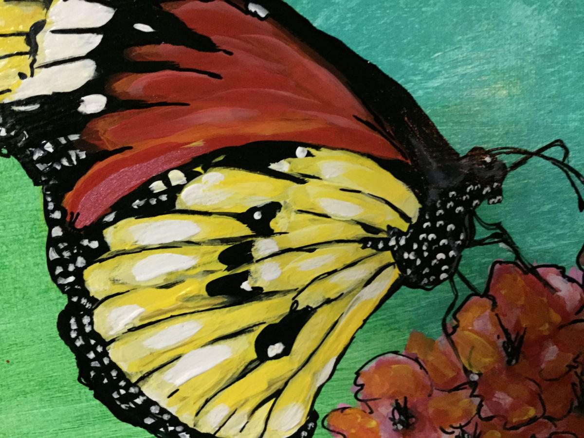Impressionistic Animal Acrylic Painting By Carolyn Shoemaker (Soma), 12 X 12, Painted Jezebel Butterfly, Original Artwork