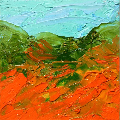 Poppy fields... 3x3" / FROM MY A SERIES OF MINI WORKS LANDSCAPE / ORIGINAL OIL PAINTING by Salana Art Gallery