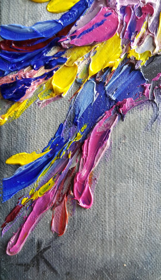 On distance - oil painting, hummingbird, birds, animals, art bird, Impressionism, palette knife, gift.