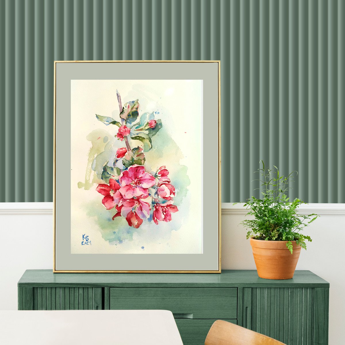 Impressionistic Botanical Watercolour By Ksenia Selianko, 8 X 12", Red Apple Tree, Original Artwork