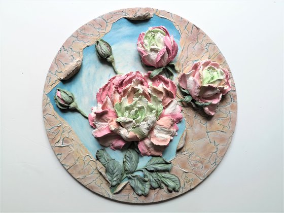 Bypassing obstacles - flower roses painting about strength of spirit, 30x30x4 cm