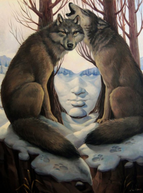 She - Wolf 60x80cm, oil painting, surrealistic artwork by Artush Voskanian