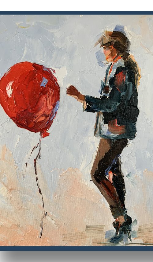 Woman, red air balloon. by Vita Schagen