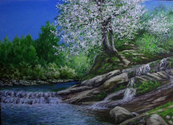Oil landscape painting - Cherry Tree