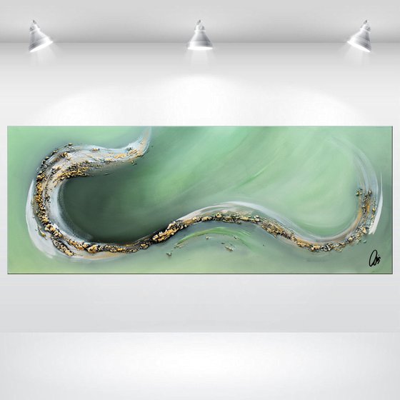 Green Wave - Abstract- Painting- Acrylic Canvas Art - Wall Art - Large Painting - Green Art - Modern Art