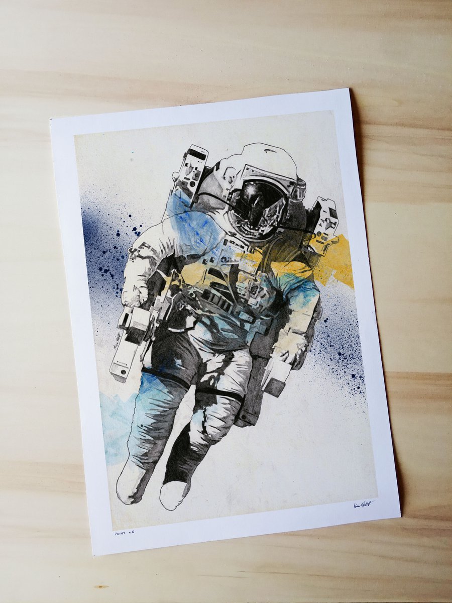Spaceman Fantasy Art Pencil Drawing High Quality Signed A4 Print