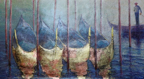 Venetian Golden Gondolas: linen, oil