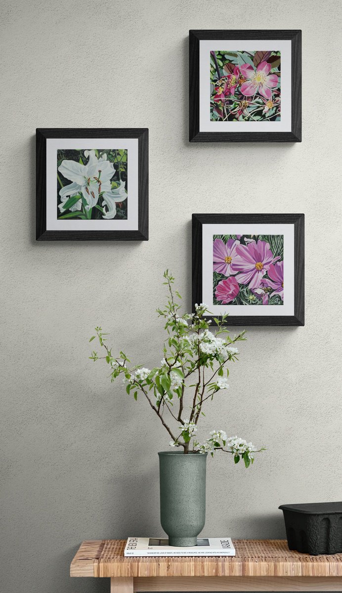  Floral Triptych By Joseph Lynch, 8 X 8, Artwork For Sale On Artfinder