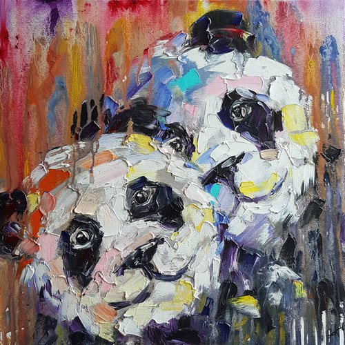 Love at first sight - pandas, animals, oil painting, panda, love pandas, animals oil painting by Anastasia Kozorez