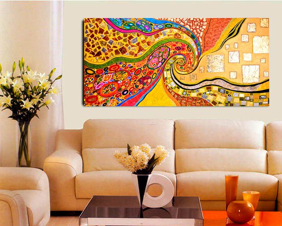 Colorful vivid spiral - Relief large abstract painting