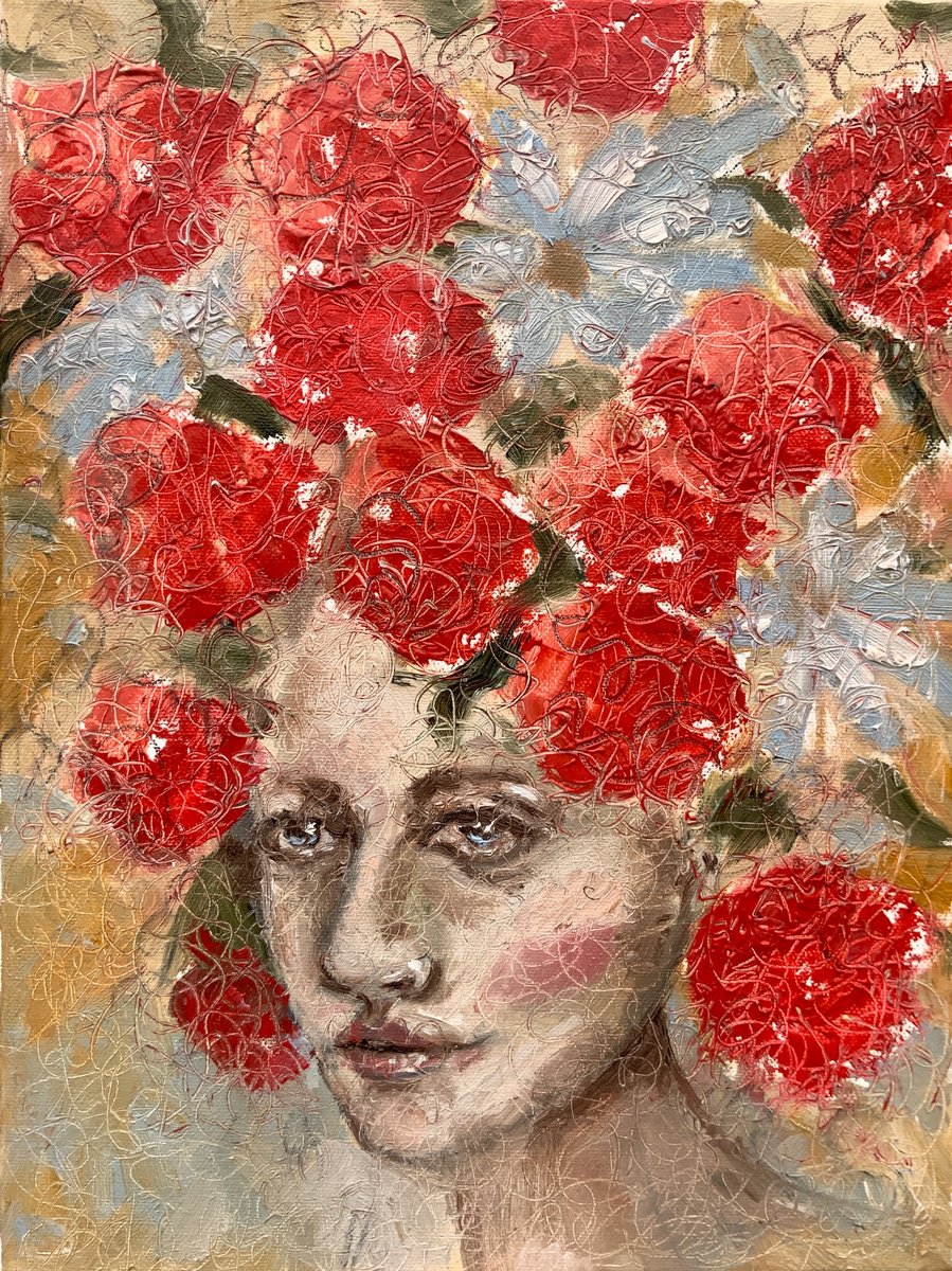 Red Flowers - woman portrait, floral, portraiture by Alexandra Jagoda (Ovcharenko)