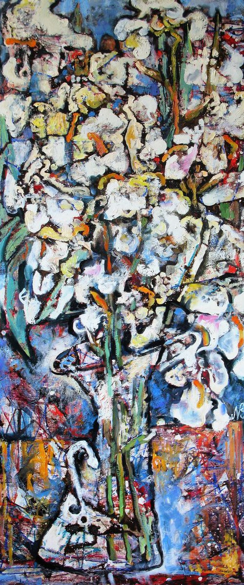 White irises. by Nikifor Swiristuhin