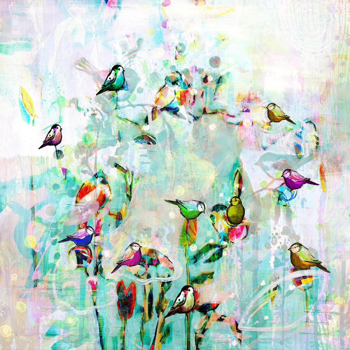 Impressionistic Giclee Print , Birds 2.0 By Randi Antonsen, 15 X 15, Artwork For Sale On Artfinder