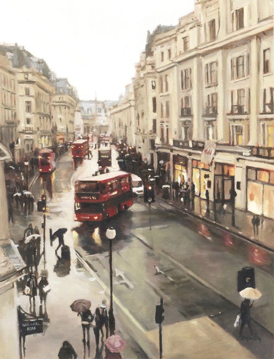 Raining on Regent Street, London oil painting