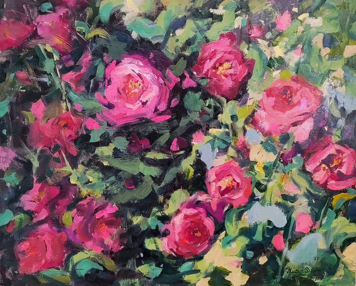 Organic Botanical Oil Painting By Kristina Sellers, 20 X 16", Rowdy Roses, Original Artwork