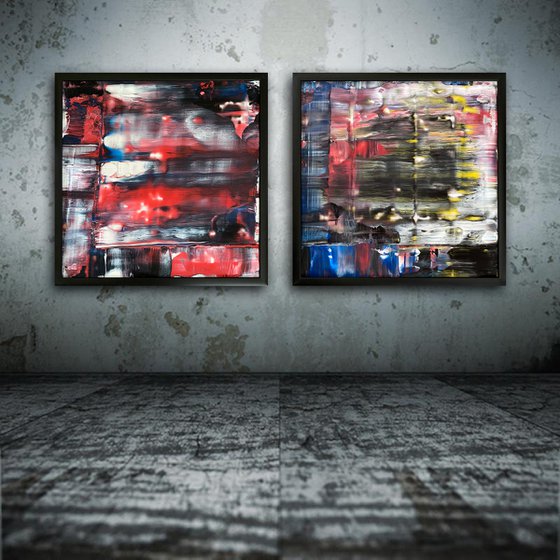 "Come Home To Me" - Original PMS Abstract Diptych Acrylic Paintings On Plexiglass, Framed - 52" x 26"