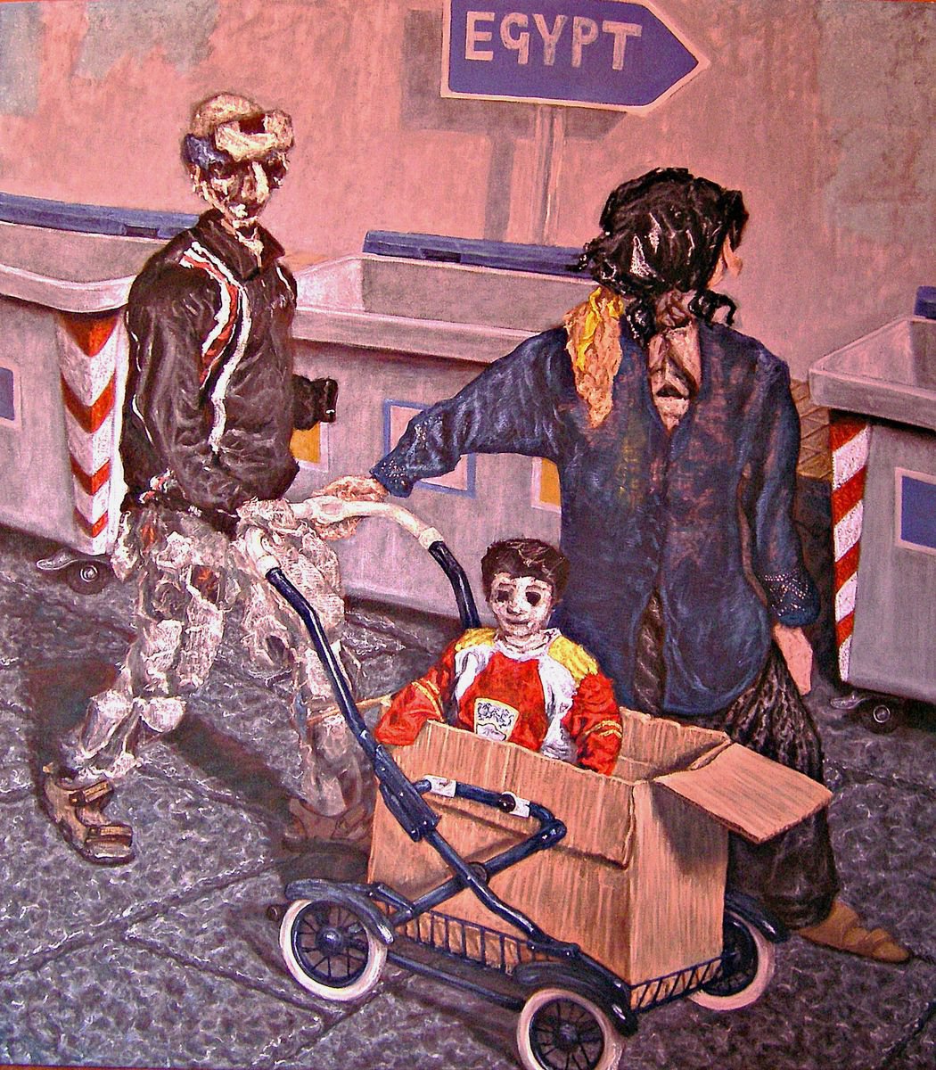 Portrait Oil Painting By Antonio Mele, 71 X 81, Fuga In Egitto, Original Artwork