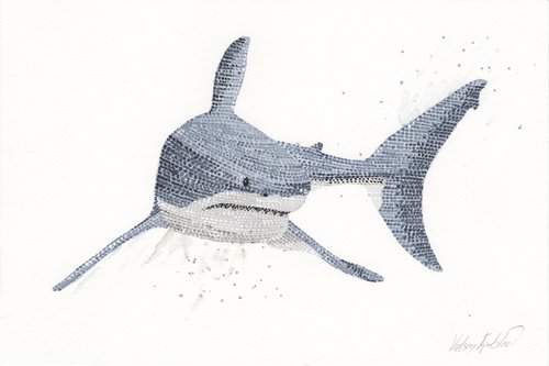 Original Great White Shark watercolour by Kelsey Emblow