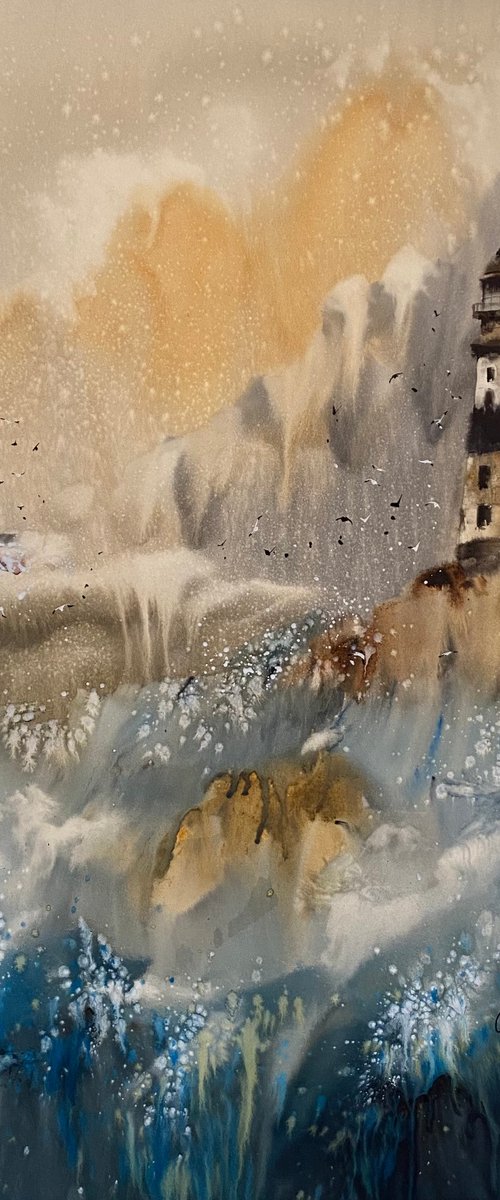 Sold Watercolor “The storm. Full Moon”, perfect gift by Iulia Carchelan