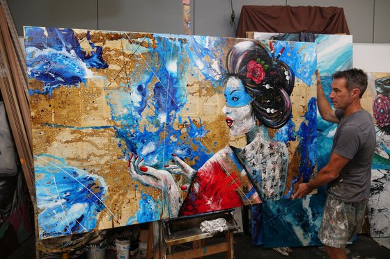 Safaia 200cm x 120cm Geisha Book Page Abstract Realism Art