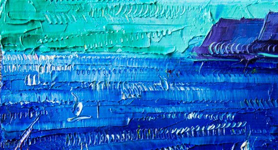 BLUE DOME IN SANTORINI Mini Cityscape Textural impressionist Impasto Palette Knife Oil Painting