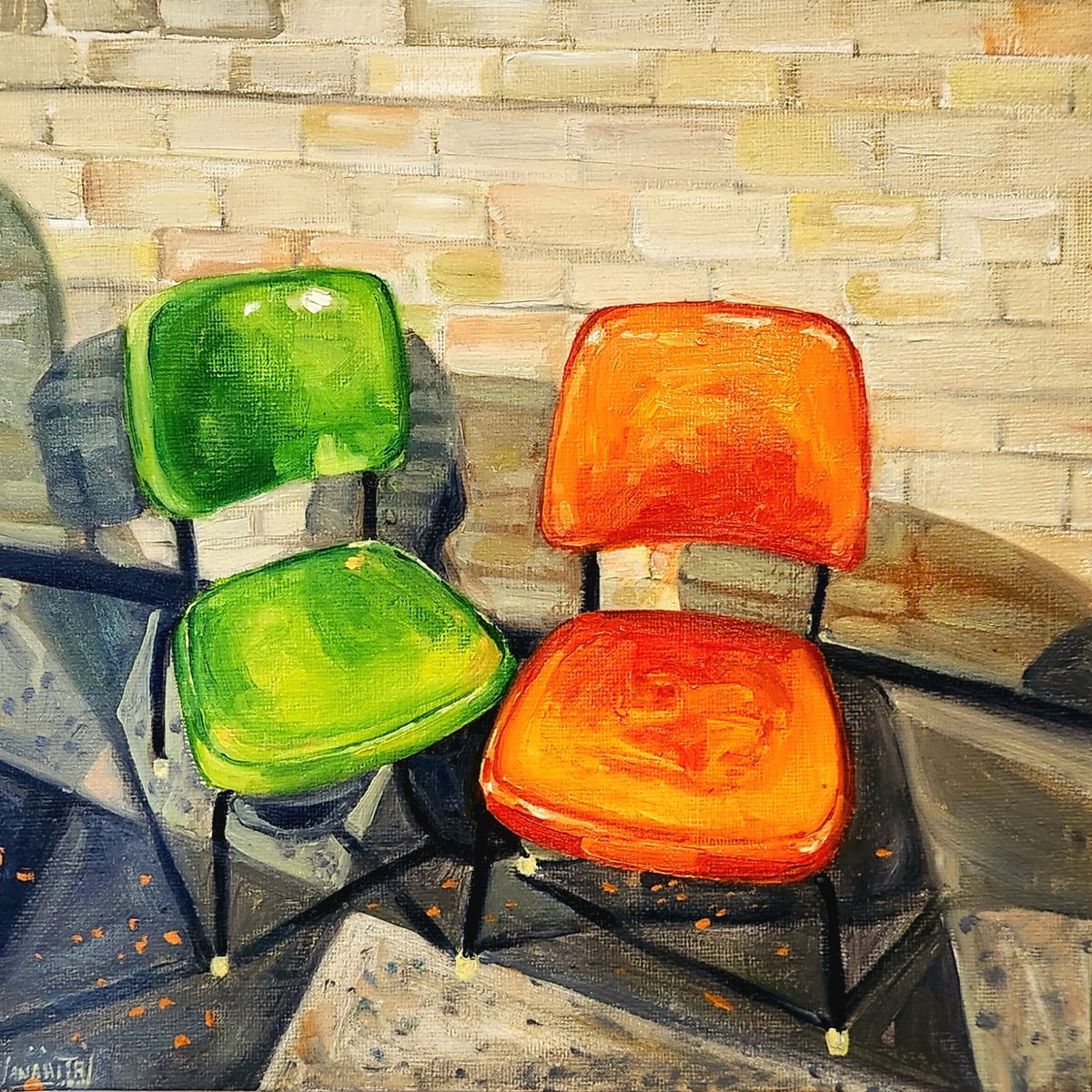 Expressive Still Life Oil Painting By Anahita Amouzegar, 10 X 10, A Discussion, Original Artwork