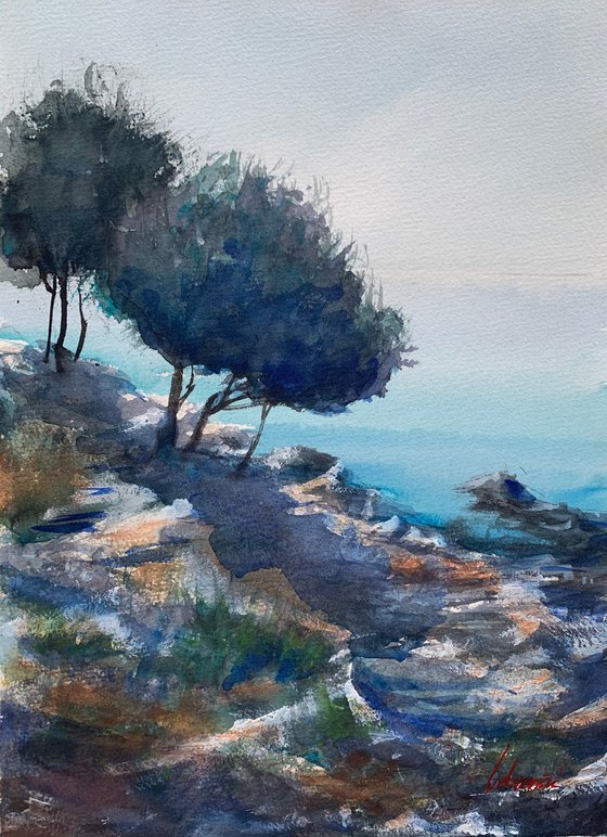 Olive trees by the sea