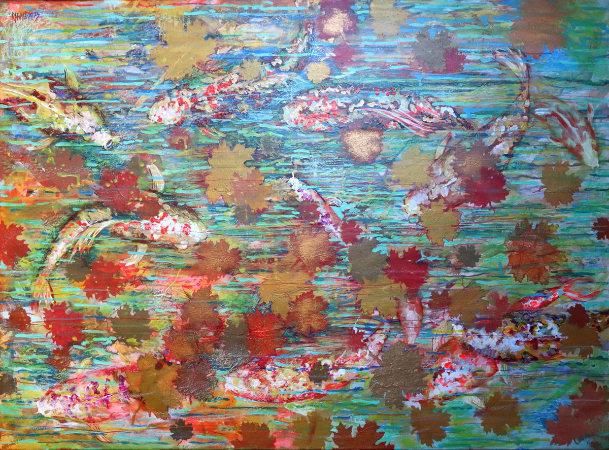 Koi Fish in a Slow Flowing River Acrylic painting by Rakhmet Redzhepov ...