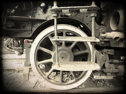 Old steam trains in the depot - print on canvas 60x80x4cm - 08488m2 by Kuebler