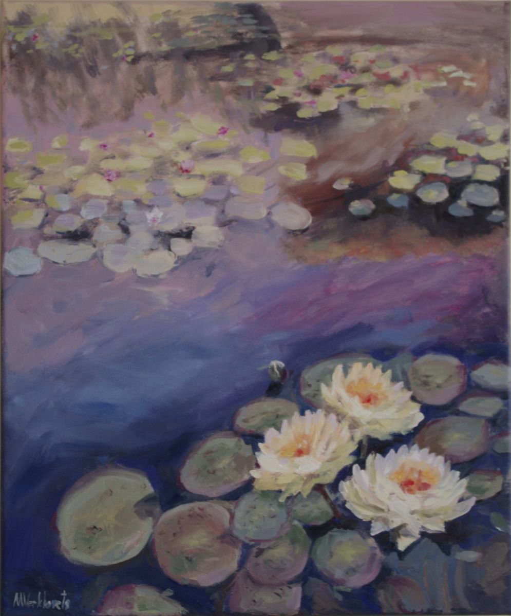 Waterlily. (GIFT IDEA, HOME IMPRESSIONISTIC DECORATION original painting oil on canvas, 50... by Mag Verkhovets