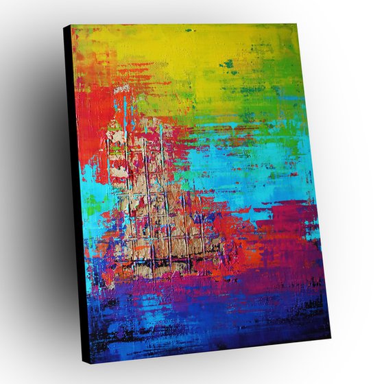 RAINBOW COLORS ** COLORFUL ABSTRACT PAINTING ON CANVAS ** 80 x 60 CMS *** READY TO HANG