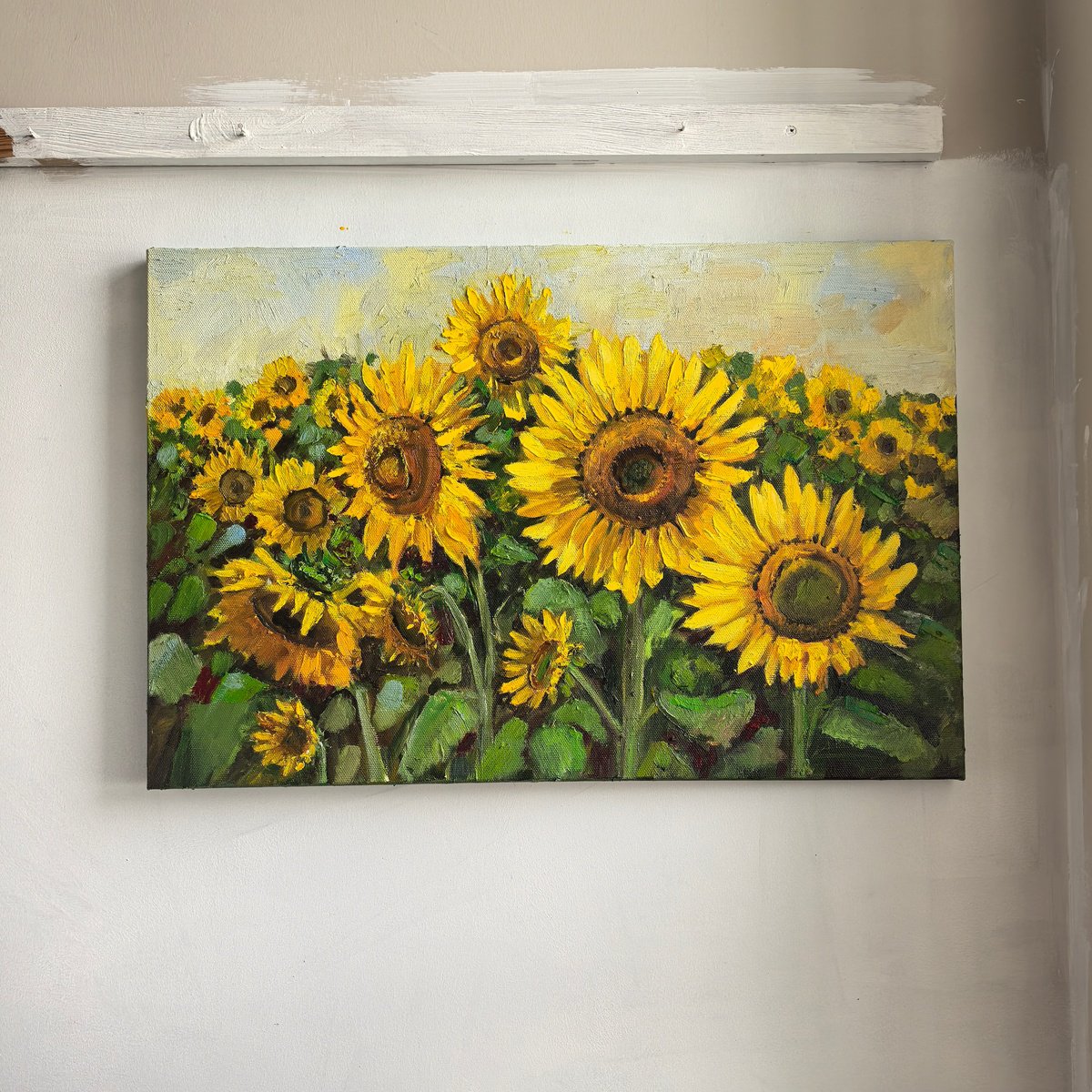 Impressionistic Landscape Oil Painting By Leyla Demir, 24 X 16", Sunflower Fields, Original Artwork