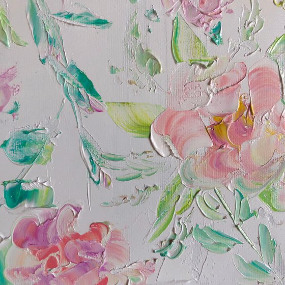 ROULETTI ROSES - Beauty of nature. Charming roses. Floral texture. Pastel palette. Provence style. Large strokes. Bush.