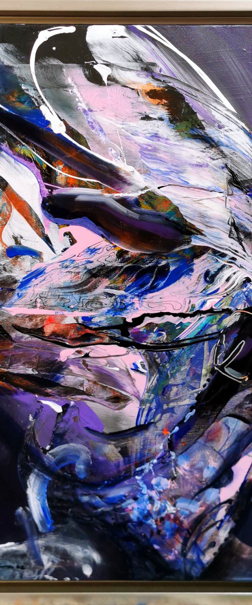 Enigmatic abstract dark purple still life painting by O KLOSKA by Kloska Ovidiu