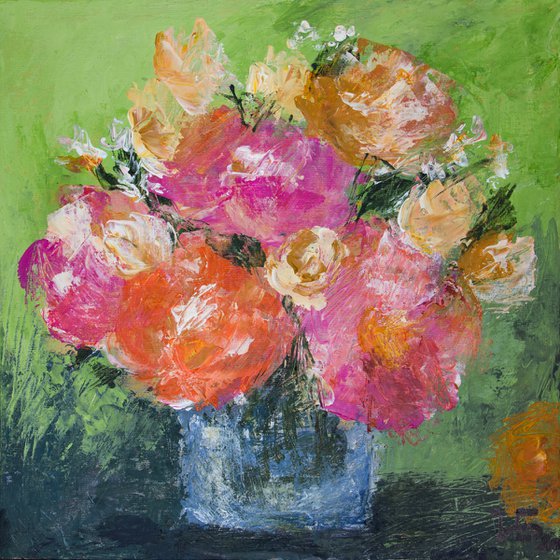 Small still life with orange roses